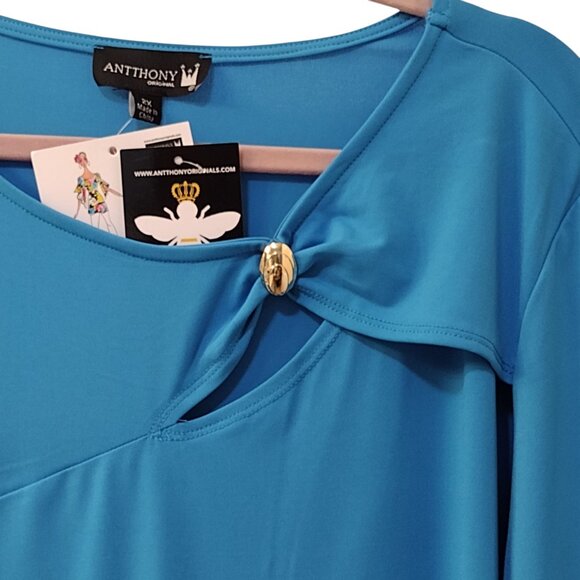 Antthony Originals: 2-pc Three-Quarter Sleeve Pant Set, Size 2X, Turquoise Blue - Picture 4 of 12